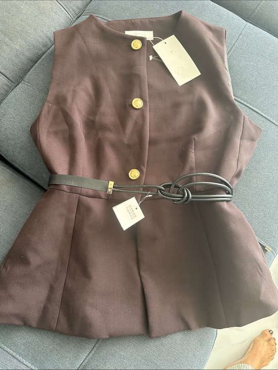 Zara Pants - Zara Sleeveless Peplum Top in Dark Brown with Gold Buttons